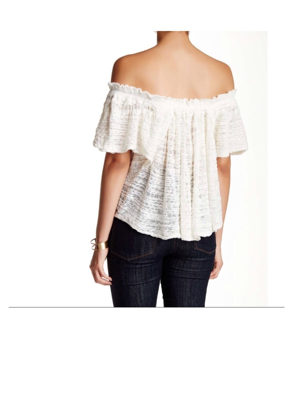 Free People Thrills and Frills Cropped Boho Off Shoulder Crochet Blouse Size M - Picture 3 of 7